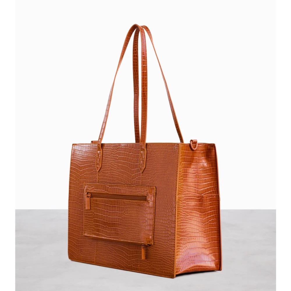 BEIS Work Tote - Cognac Croc